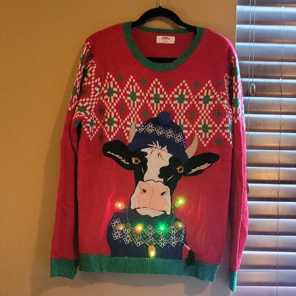 Ugly Christmas Sweater Lights up cow